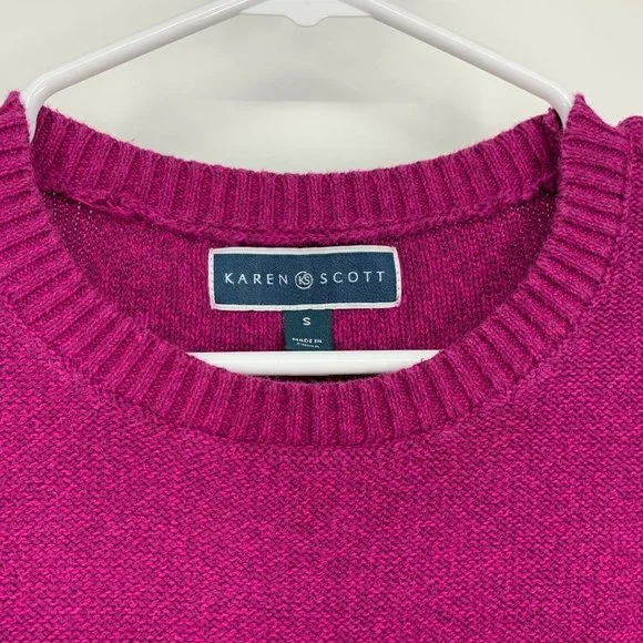 Karen Scott Sweater Purple Crewneck Pullover Rolled Cuff 3/4 Sleeve - Picture 2 of 10